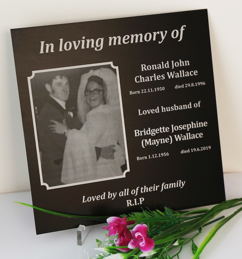 Personalised Memorial Plaque urn grave marker Laser Engraved with photo