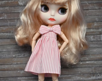 Handmade Blythe Doll Dress – Vintage pink stripes Outfit for Neo Blythe