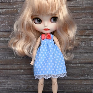 Robe de poupée Blythe faite main - Tenue vintage à pois bleus pour Neo Blythe