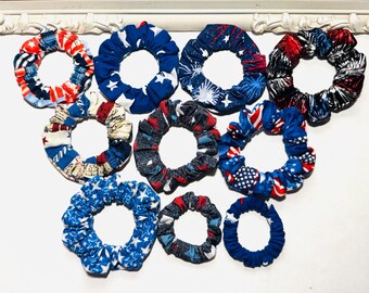 Handmade Patriotic Scrunchies: Stars, Fireworks, Americana Hair Accessories
