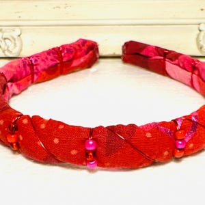 Hearts Galore Puffy Handmade Fabric Headband | Colorful Bead Hair Accessory | Red White & Pink Hearts Headband | Valentine or Everyday Gift