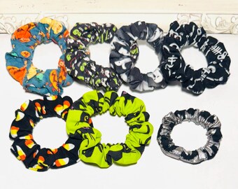 Halloween Scrunchies | Cotton Fabric Hair Ties | Elastic Comfort | Spooky Ghost, Bat, Candy Corn