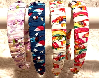 Summer Fabric Headband: Handmade with Bead and Wire Accents - For Adults and Teens