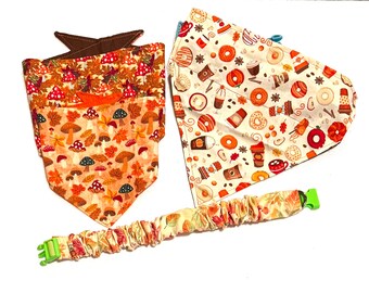 Fall Mushroom Bandana | Scrunched Autumn Leaf Collar Cover | Pumpkin Spice Latte Scarf | Pet Neckwear