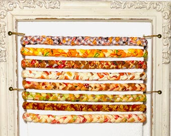 Fall Harvest Braided Headbands – Handmade Fabric Hairbands – Autumn Print Hair Accessories – Thanksgiving Seasonal Hairbands