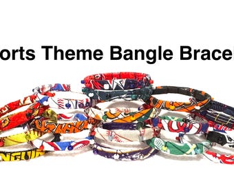 Sports Team Fabric Bangle Bracelet, Flexible Fit, Bead and Wire Accents, MLB NFL NHL