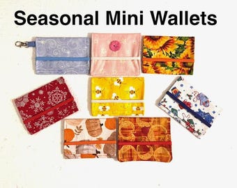Seasonal Mini Wallet with Elastic Closure, Slim Card Holder, Winter Spring Summer Fall