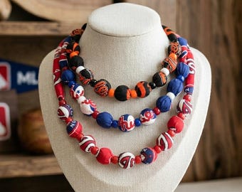MLB Fabric Bead Necklace, Game Day Accessories for Baseball Fans, Team Logo Jewelry