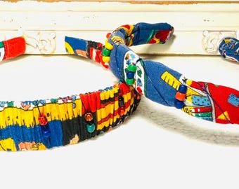 School Themed Fabric Headband: Beaded Wire Accent, Handmade Hair Accessory for Adults and Kids