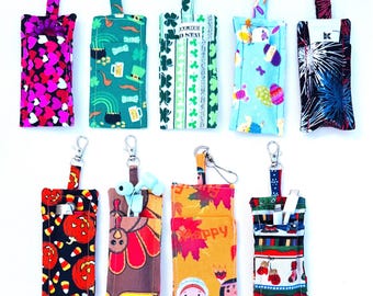 Holiday Mini Pocket Keychain, Handmade Fabric Bag/Lanyard Small Accessory Holder