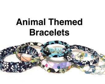 Animal Print Fabric Bracelets, Slip-On Flexible Bangle, Whimsical Stackable Jewelry, Handmade