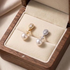 Pearl Bridal Earrings for Wedding, Gold Drop Pearl Earrings, Teardrop Crystal Wedding Jewelry, Bridesmaid Gift, Classic Bride Jewelry