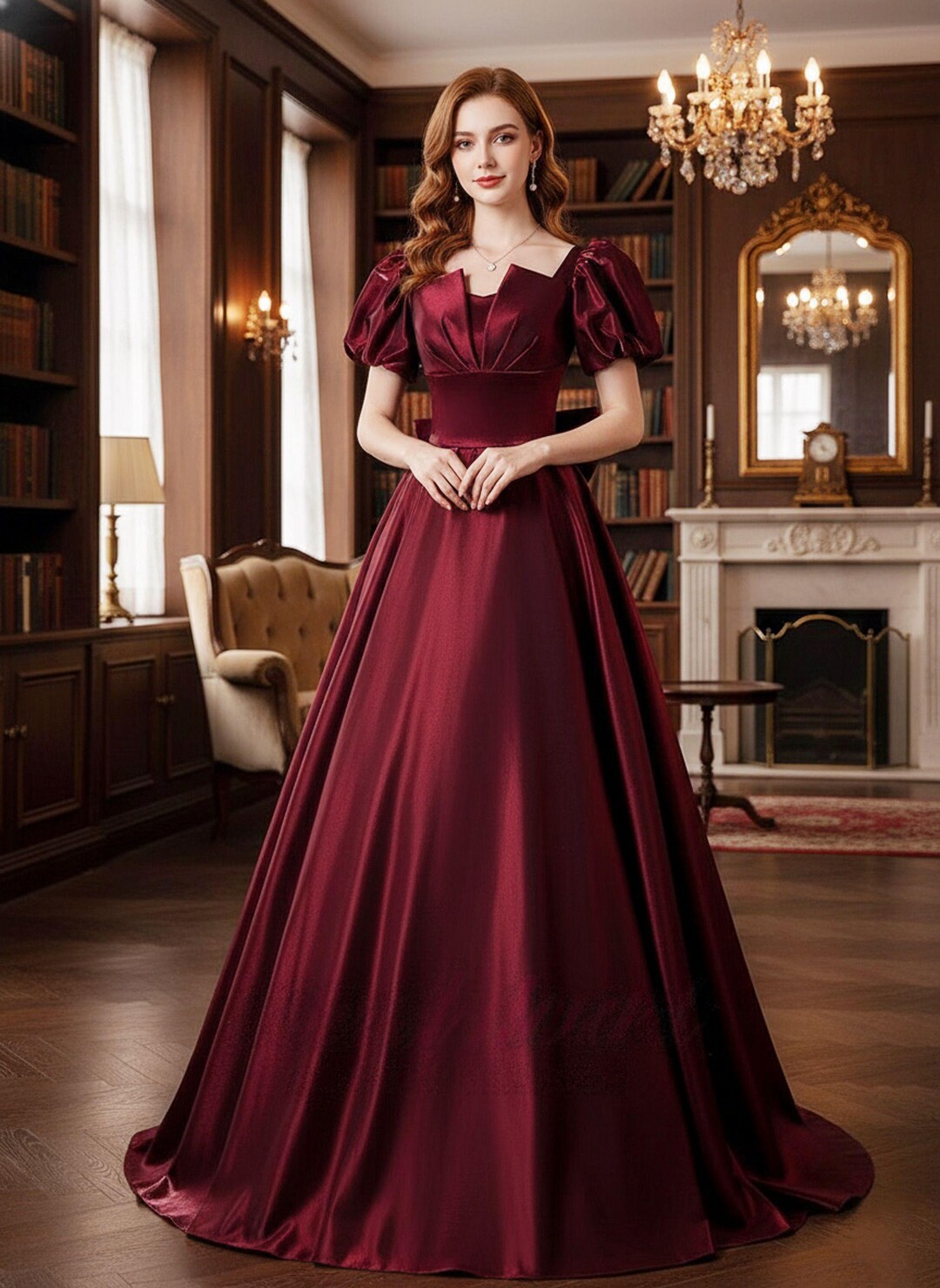 satin long white dress Classic Long White A-line Off-the-shoulder V-neck Satin Wedding Dress