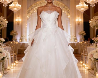 Fairytale WhiteTulle Sweetheart Wedding Dress,Unique Off The Shoulder Bridal Ball Gown,  Romantic Sleeveless Princess Dress,Gift For Bride