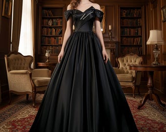 Minimalist Black Satin Prom Dress,black Princess Dress,puffy Tulle Dress,wedding  Formal Dress,wedding Dress,birthday Gown,party Evening Gown - Etsy