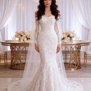 chinese dress ladies Mermaid Scoop See Through Wedding Dresses With Long Sleeve Bridal Gowns  CBD393