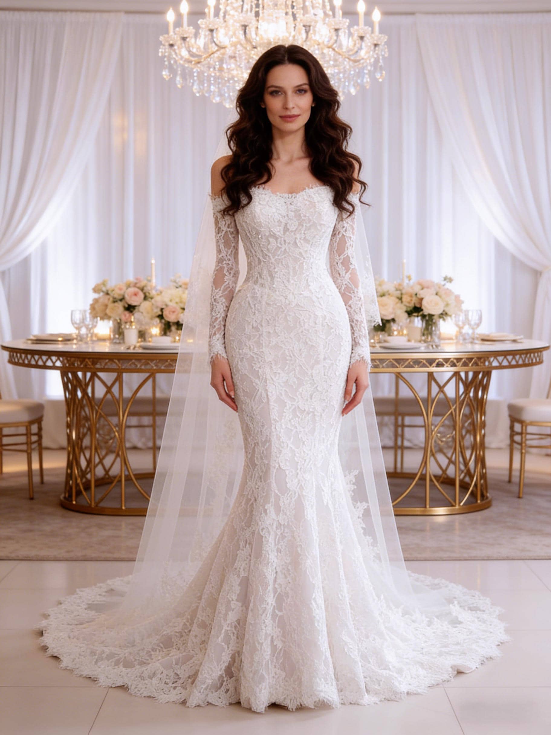 knee length dresses for ladies Bohemian Lace Wedding Dress With Long Sleeves main image 0