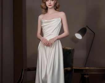 Simple White Tube Satin Prom Dress,Wedding Prom Dress,Elegant Dresses,Engagement Formal Dress,Birthday Cocktail Ball Gown,Floor Length Dress