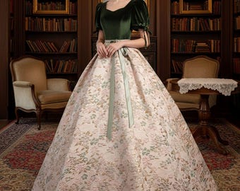Vestido de fiesta princesa de terciopelo verde vintage, vestido estilo bosque, vestido formal de noche retro, vestido de cóctel, vestido de cumpleaños, vestidos de fiesta de lujo.