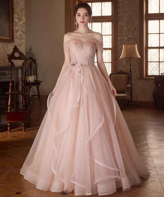 Buy Pink Fairy off Shouder Tulle Prom Dress,princess Tulle Dress,long Women  Dresses,ball Gown for Birthday,party Evening Dress,dreamy Pink Dress Online  in India - Etsy
