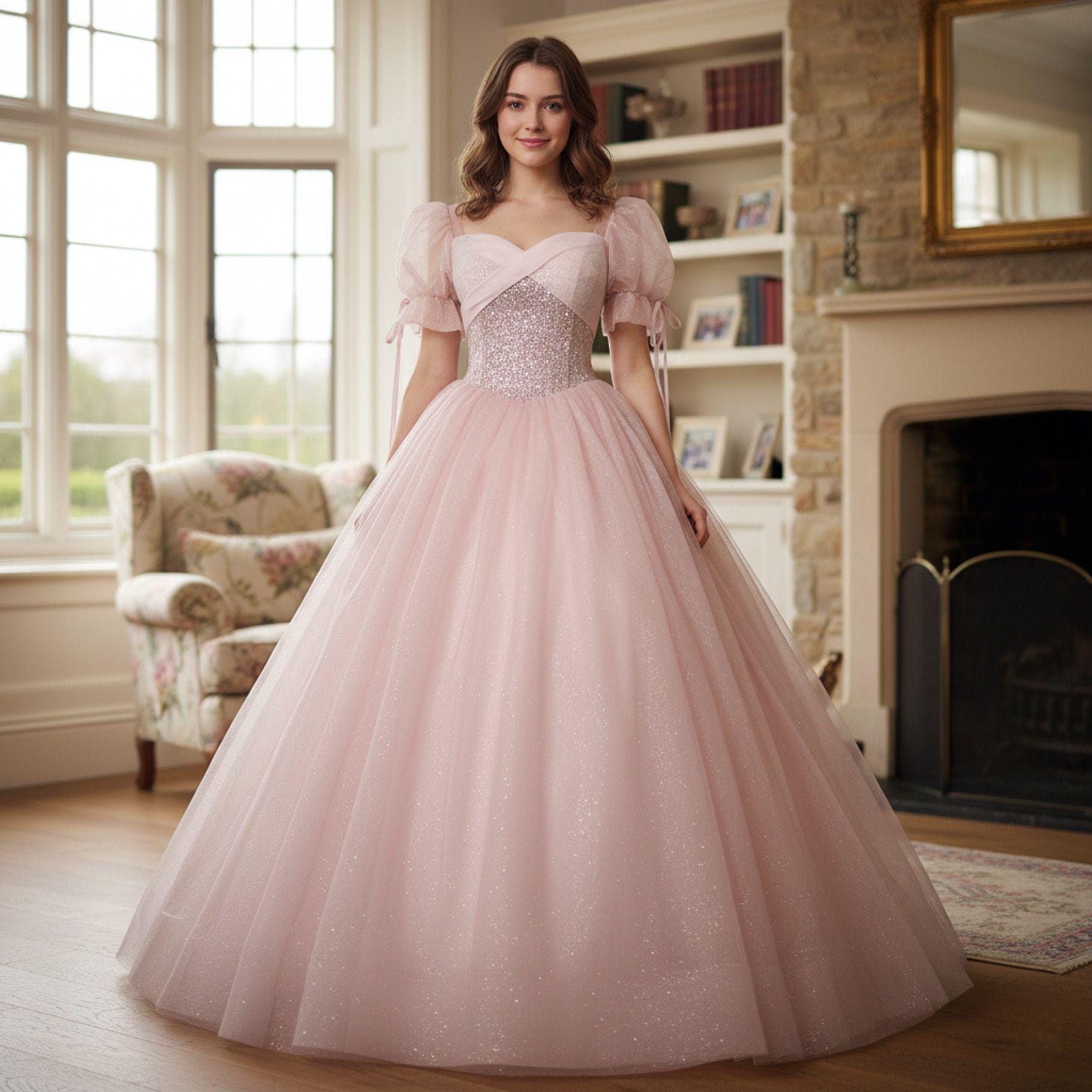 Pink Evening Gown With Sleeves - Etsy Sweden Pink Evening Gown With Sleeves - Etsy Sweden