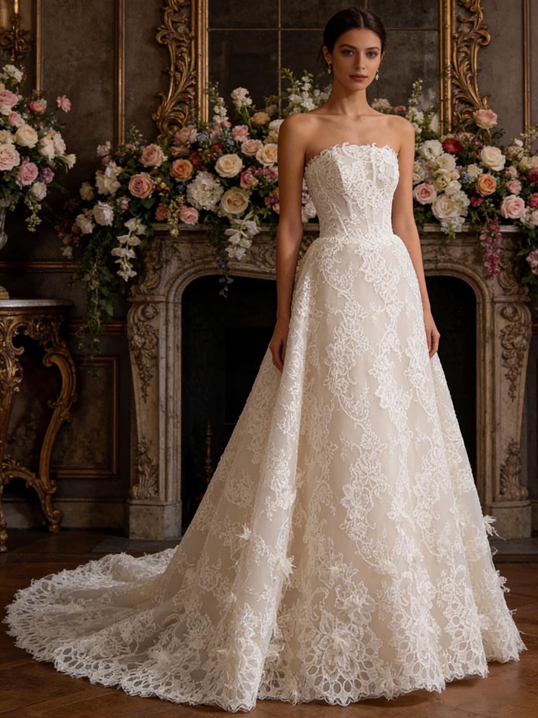 A Line Lace Wedding Dress - Etsy UK