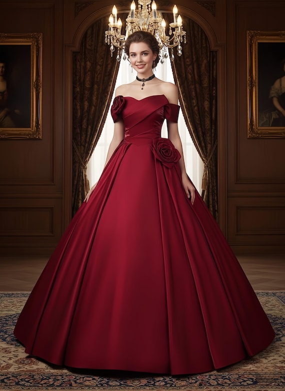 red dress for bridal shower Luxury Red Stain Prom Dress for Wedding,gift for Bride,bridesmaid Dress,red  Rose Off-shouder Ball Gown,formal Long Dress,bridal Shower Dress