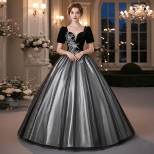 elegant black and silver dress Long Formal Ladivine Dress with Allover Beading Black Silver / 14 main image 1