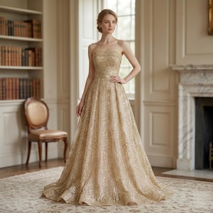 etsy gold sequin dress Long Gold Sequin Dress