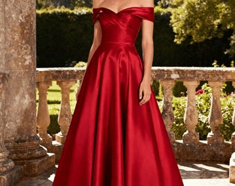 High Quality Red Satin Formal Evening Prom Dress,Red Ball Gowns,Wedding Dress,Maxi Dress,Event Dress,Elegant Evening Christmas Party Dress