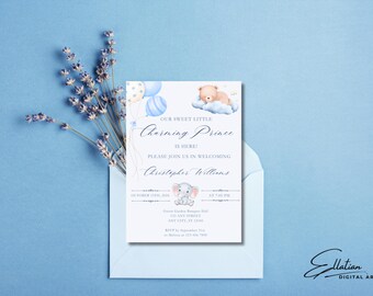 Welcome Baby Boy Party Invitation Template, Baby Boy Is Here Party Invite, Instant Download, Easily Editable