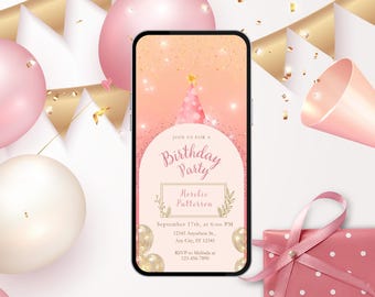 Video Birthday Invitation, Animated Birthday Invitation Template, Pink Theme Birthday Invitation