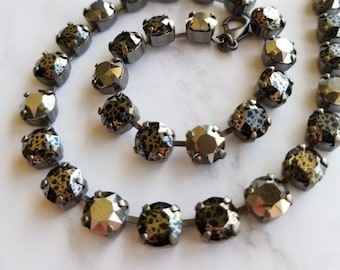 Gorgeous black patina and chrome adjustable swarovski crystal tennis necklace with jewel charm