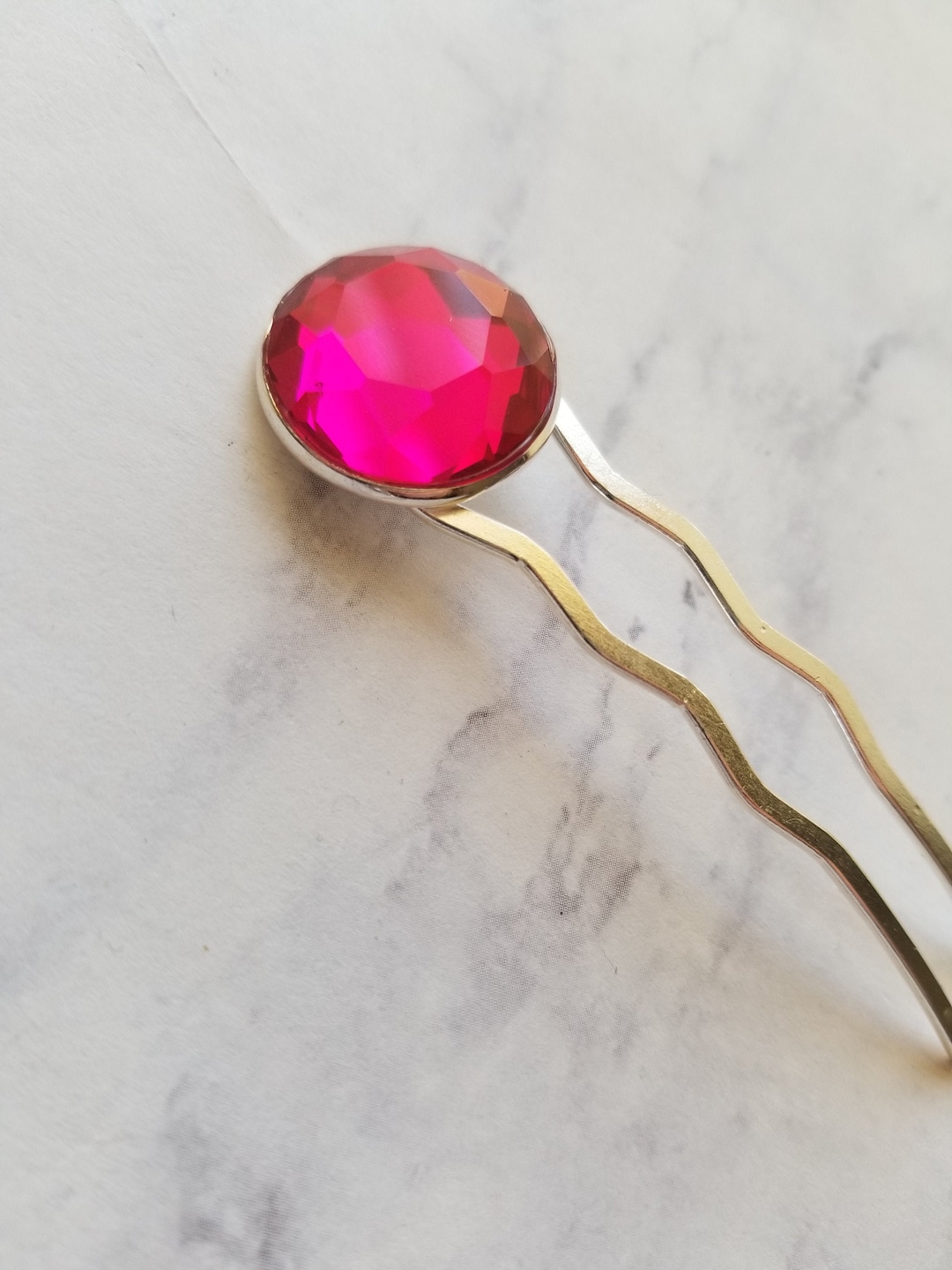 Silver Toned, Pink, Raspberry, 20mm, With Jewel, Upin, Hair Accessories ...