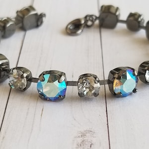 Black diamond shimmer blue and gray austrian crystal tennis bracelet for wife anniversary birthday promotion