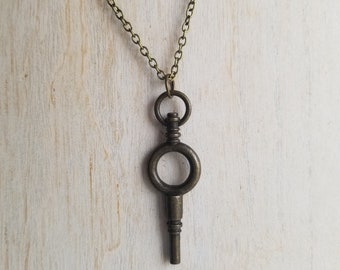 brass Key pendant steampunk style long necklace lobster clasp for her birthday anniversary cosplay