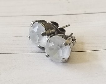 8mm, white ignite, austrian crystal, Stud earrings, for her, wedding, bridal, prom, formal, birthday, mothers day, anniversary,