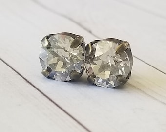 Silver shade, 8mm, Austrian crystal, rhinestone, stud earrings, for her, prom,  formal, birthday, mother's day