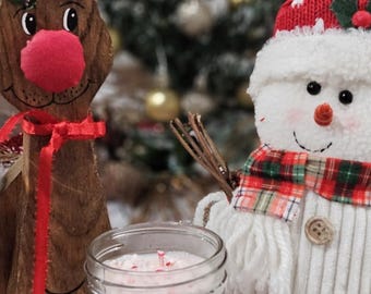Candy Cane | Scented Soy Wax Candle | Christmas Gift | 8oz Mason Jars | Gift | Homemade | Holiday Scent | Peppermint | Red & White |