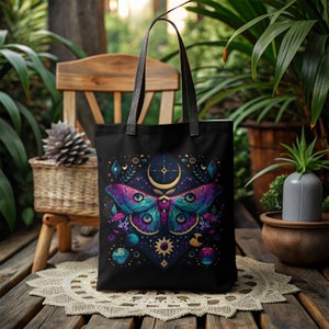 Luna Moth Canvas Tote Bag, Cottagecore Tote, Fairycore Aesthetic Bag, Nature Lover Gift, Whimsical Moth Purse, Cute Tote for Her