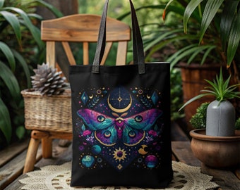 Luna Moth Canvas Tote Bag, Cottagecore Tote, Fairycore Aesthetic Bag, Nature Lover Gift, Whimsical Moth Purse, Cute Tote for Her