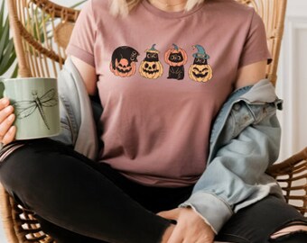 Pumpkin Cat Sweatshirt – Halloween & Thanksgiving Fall Shirt, Cute Cat Graphic, Cozy Autumn Crewneck, Fall Gift for Women or Cat Lovers