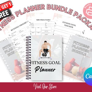 2 for 1 Minimalist Fitness Goal Planner Set, Exercise Log Book, Workout Tracker, Goal Setting Journal, Health Organizer, Exercise Journal