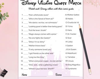 Jogo de Combinar Citações de Vilões da Disney | Jogo Imprimível para Festas Disney para Adultos e Adolescentes | Jogo Divertido de "Quem Disse Isso?" | Halloween ou Chá de Panela (PDF)