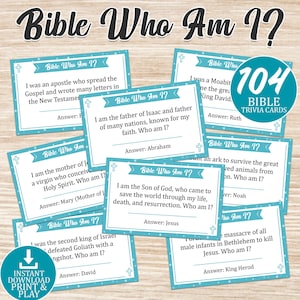 Bibel-Triviakarten - Wer bin ich? | 104 druckbares Bibelspiel für Erwachsene, Kinder, Kirchengruppen & Sonntagsschule