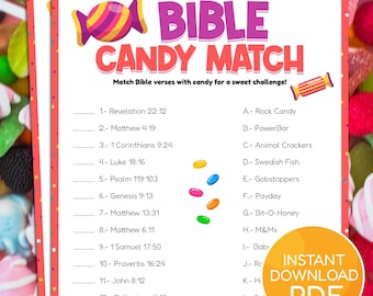 Bible Candy Match Game | Fun Bible Matching Game | Printable Bible Game for Kids & Adults | Christian Church Party Game