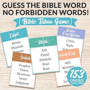 Bijbeltaboe-spel: leuke christelijke kindergames, afdrukbaar met verboden woorden! Perfect voor familiespelavonden en zondagsschoolactiviteiten!