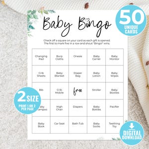 50 babybingokaarten (pdf) - babyshowerspel met tokens en visitekaartjes, blanco sjabloon inbegrepen - direct downloaden