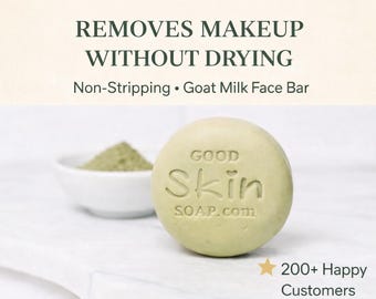 Sensitive Skin Makeup Removing Face Soap, Gentle Non-Stripping Goat Milk Cleanser, Non-Irritating Facial Bar, Clay & Oat Skincare, Handmade