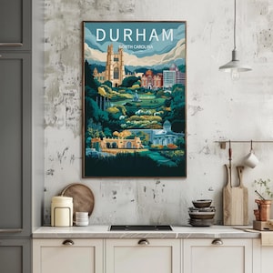 Durham, North Carolina Aluminum Travel Poster – Premium Wall Art